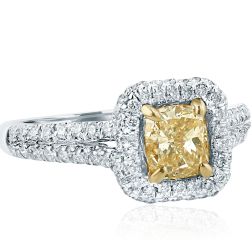 1.62 Carat Yellow Cushion Diamond Engagement Ring 18k White Gold 