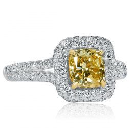 1.87 Ct Cushion Cut Yellow Diamond Engagement Ring 18k White Gold