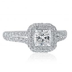 1.10 Ctw Radiant Diamond Engagement Ring 18k White Gold