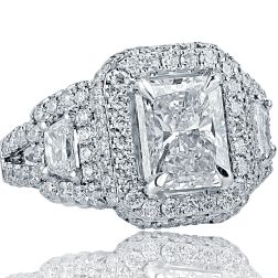 Dazzling 4.67 Ctw Radiant Diamond Engagement Ring 18k White Gold
