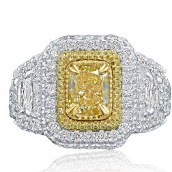 GIA Certified 3.24 Ct Light Yellow Cushion Diamond Ring 18k Gold