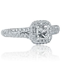 1.01 Ct Radiant Diamond Halo Engagement Ring 14k White Gold