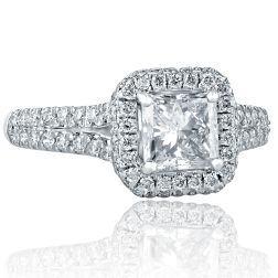 1.62 Ct Princess Cut Diamond Engagement Halo Ring 18k White Gold 