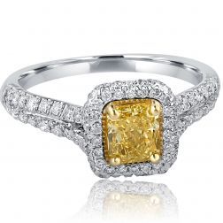 1.38 Ct Radiant Yellow Diamond Engagement Ring 18k White Gold