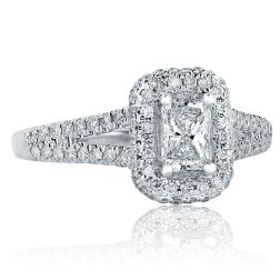 1.06 Ct Radiant Cut Diamond Halo Engagement Ring 18k White Gold 