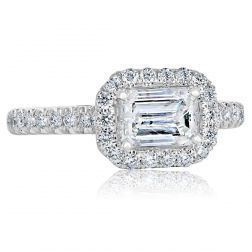 1.58Ct Horizontal Emerald Diamond Engagement Ring 14k White Gold 