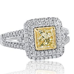 1.51 Ctw Princess Yellow Diamond Engagement Ring 14k White Gold 