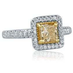 1.53 Ctw Princess Yellow Diamond Engagement Ring 14k White Gold 