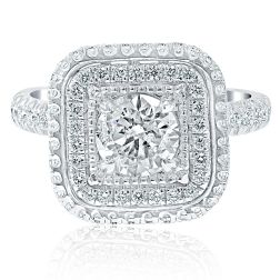 1.78 TCW Square Halo Round Diamond Engagement Ring 14k White Gold