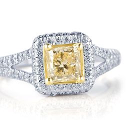 1.64 Carat Yellow Princess Diamond Engagement Ring 18k White Gold