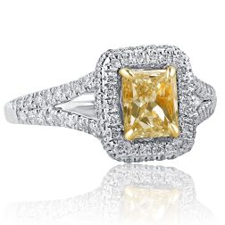 1.63 Ct Radiant Cut Yellow Diamond Engagement Ring 18k White Gold