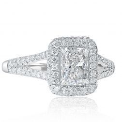 1.60 CT Radiant Diamond Engagement Ring 18k White Gold 
