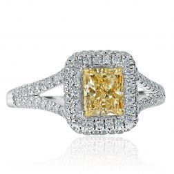 1.61 Ct Radiant Cut Yellow Diamond Engagement Ring 18k White Gold