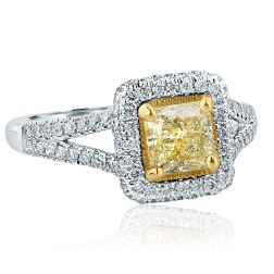 1.63 TCW Princess Yellow Diamond Engagement Ring 18k White Gold 