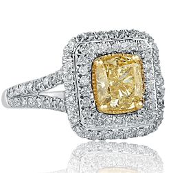 2.30Ct Cushion Cut Yellow Diamond Engagement Ring 18k White Gold 