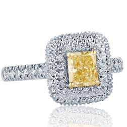 1.34 Ct Radiant Cut Yellow Diamond Engagement Ring 18k White Gold