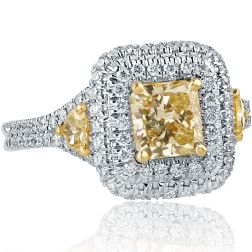 2.03Ct Yellow Radiant Heart Side Diamond Engagement Ring 18k Gold