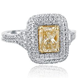 1.93 Ct Yellow Radiant Cut Diamond Engagement Ring 18k White Gold