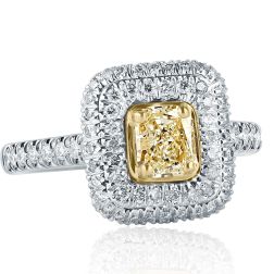 1.23 Ct Cushion Cut Yellow Diamond Engagement Ring 18k White Gold