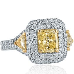 2.15 Ct Yellow Radiant Cut Diamond Engagement Ring 18k White Gold
