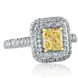 1.83 Ct Radiant Cut Yellow Diamond Engagement Ring 18k White Gold