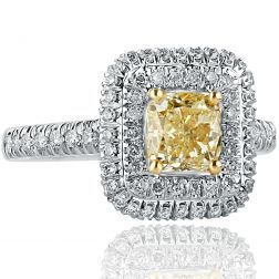 1.68Ct Cushion Cut Yellow Diamond Engagement Ring 18k White Gold 