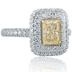 1.79 Ct Radiant Cut Yellow Diamond Engagement Ring 18k White Gold 