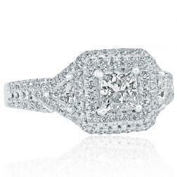 GIA 1.39 Ct Princess Cut Diamond Engagement Ring 18k White Gold 