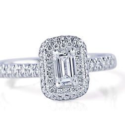 0.91 Ct Emerald Cut Diamond Engagement Halo Ring 14k White Gold 