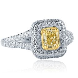 1.26Ct Cushion Cut Yellow Diamond Engagement Ring 18k White Gold 