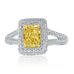 1.60Ct Yellow Cushion Cut Diamond Engagement Ring 18k White Gold 