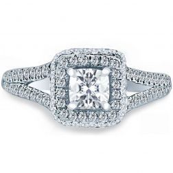 1.08 Ct Princess Cut Diamond Halo Engagement Ring 18k White Gold 