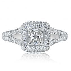 1.09 Ct Radiant Cut Diamond Engagement Ring 18k White Gold 