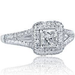 1 Carat Radiant Cut Diamond Engagement Ring 18k White Gold