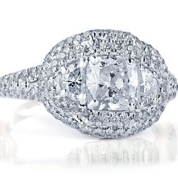 2.15 Ct Cushion Half Moon Side Diamond Engagement Ring 18k Gold
