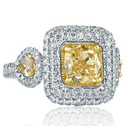 3.31 TCW Fancy Yellow Cushion Pear Diamond Ring 18k White Gold