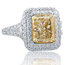 3.97 Ct Yellow Radiant Trillion Diamond Engagement Ring 18k Gold