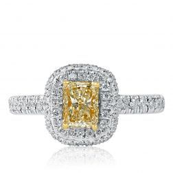 1.19 Ct Radiant Cut Yellow Diamond Engagement Ring 18k White Gold 