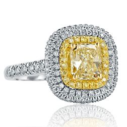 2.28 Ct Radiant Cut Yellow Diamond Engagement Ring 18k White Gold