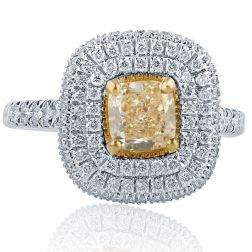 1.97 Ct Cushion Cut Yellow Diamond Engagement Ring 18K White Gold