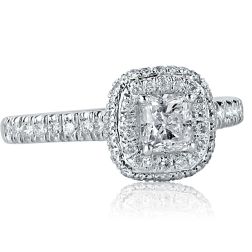1.05 Ct Radiant Cut Halo Diamond Engagement Ring 18k White Gold