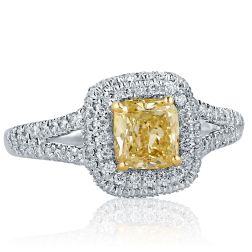 1.49 Ct Cushion Cut Yellow Diamond Engagement Ring 18k White Gold