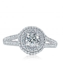 0.95 Ct Round Cut Halo Diamond Engagement Ring 14k White Gold