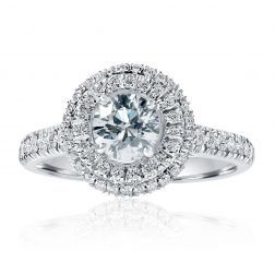 1.36 Ct Round Double Halo Diamond Engagement Ring 14k Gold