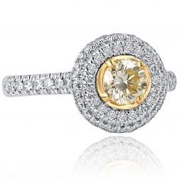 1.18 Ct Round Cut Yellow Diamond Engagement Halo Ring 14k White Gold