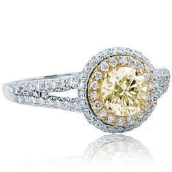 1.24 Ct Round Light Yellow Diamond Engagement Ring 14k White Gold