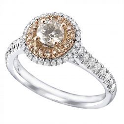 0.93 Ctw Round Champagne  Diamond Engagement Ring 14k White Gold