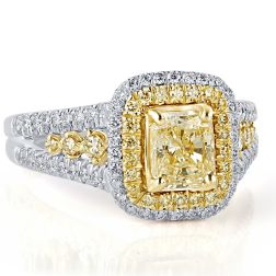 GIA Certified 1.85 Ct Yellow Radiant Diamond Ring 18k White Gold