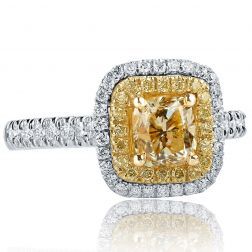 1.72 Ct Radiant Cut Yellow Diamond Engagement Ring 18k White Gold