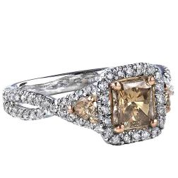 1.32 Ct Champagne Radiant Diamond Engagement Ring 14k White Gold